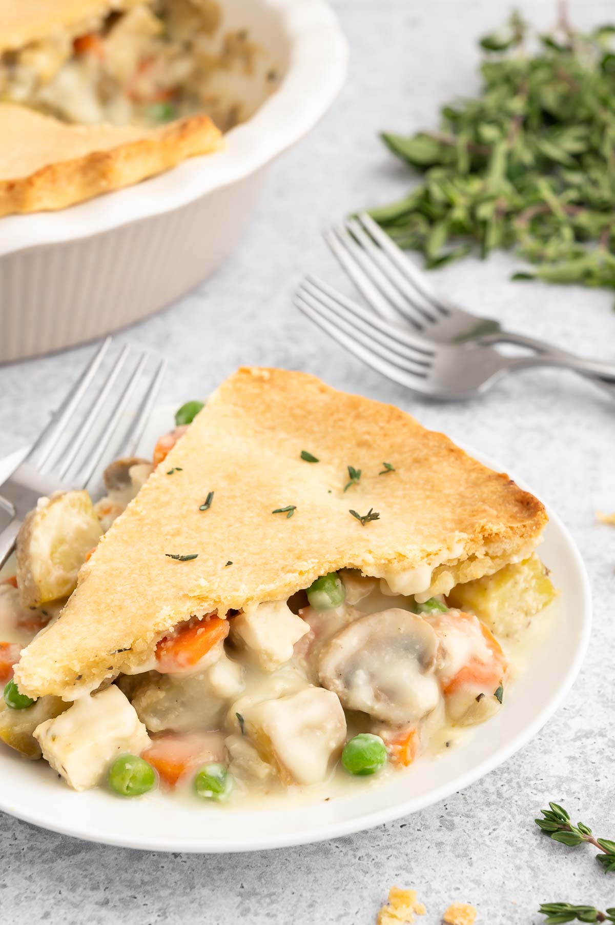 A slice of vegan chicken pot pie.