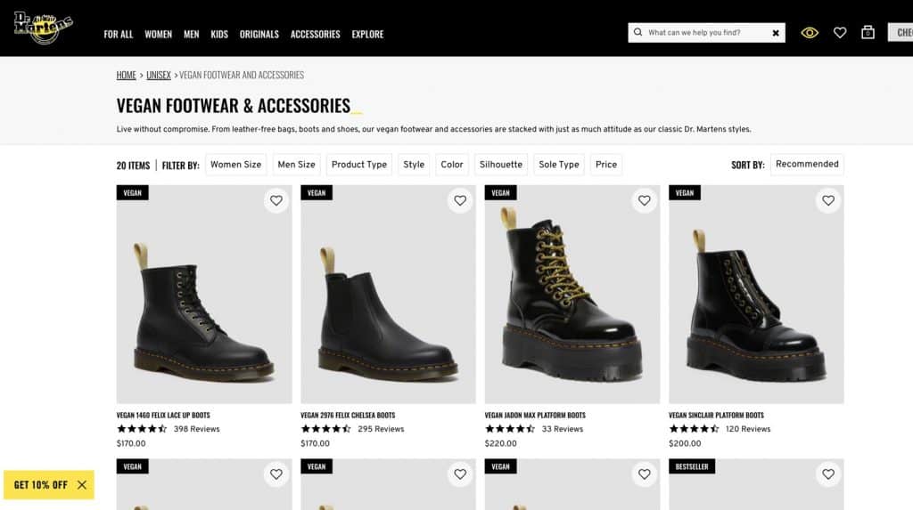 vegan dr martens shoes on the doc marten website