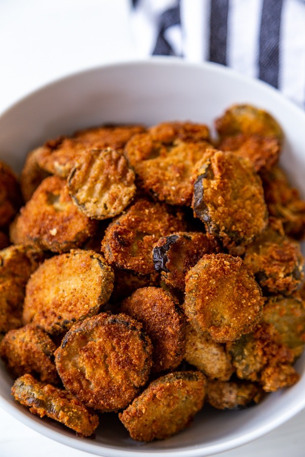 vegan air fried pickles in a bowl