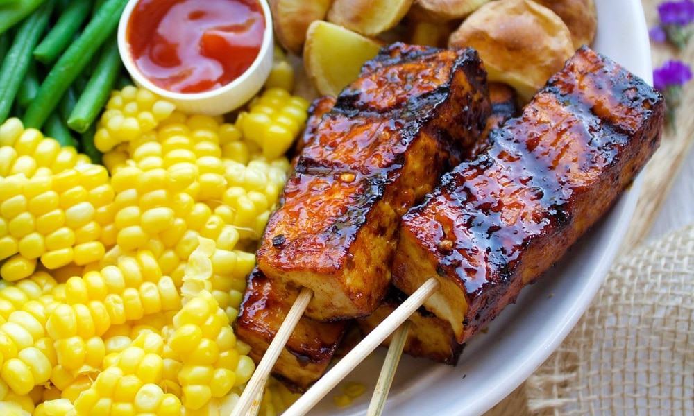 Vegan Grilled BBQ Tofu on Skewers