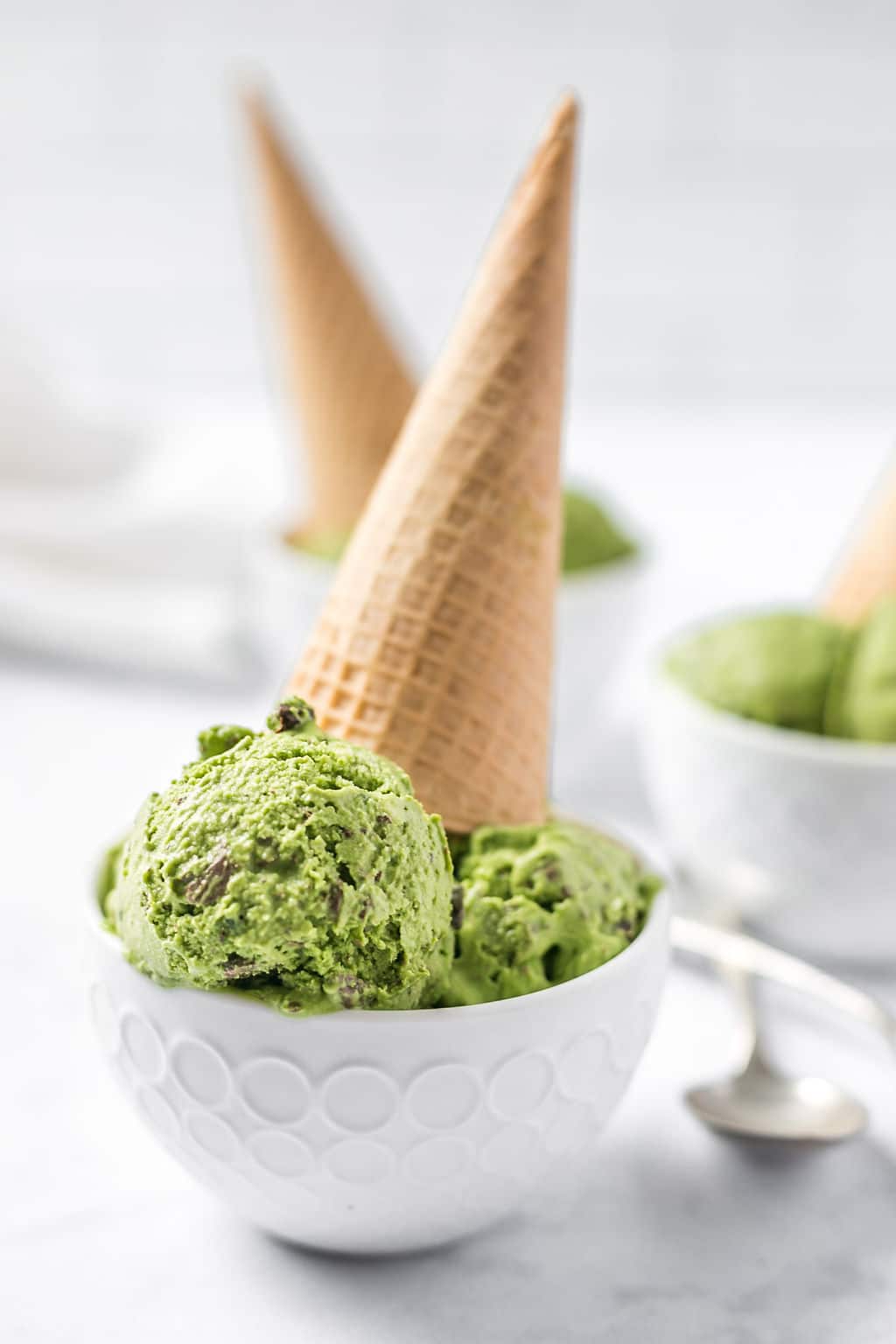 Homemade Matcha Ice Cream With Coconut Milk and Chocolate Chips