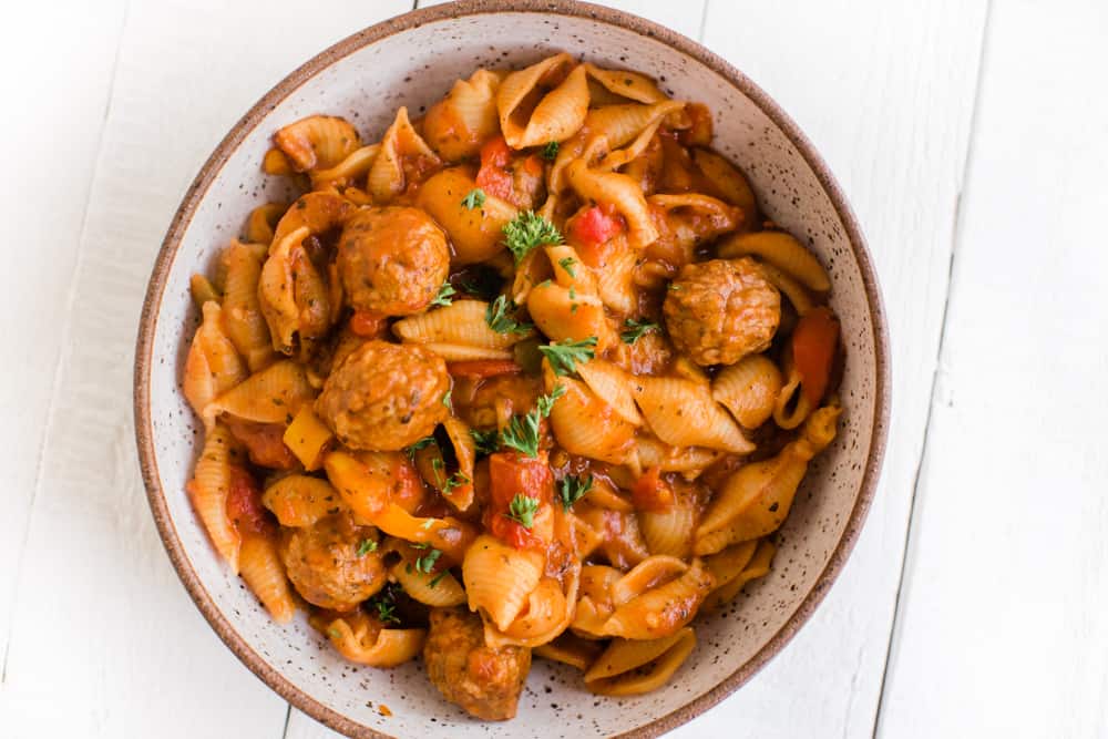 vegan instant pot pasta with meatballs