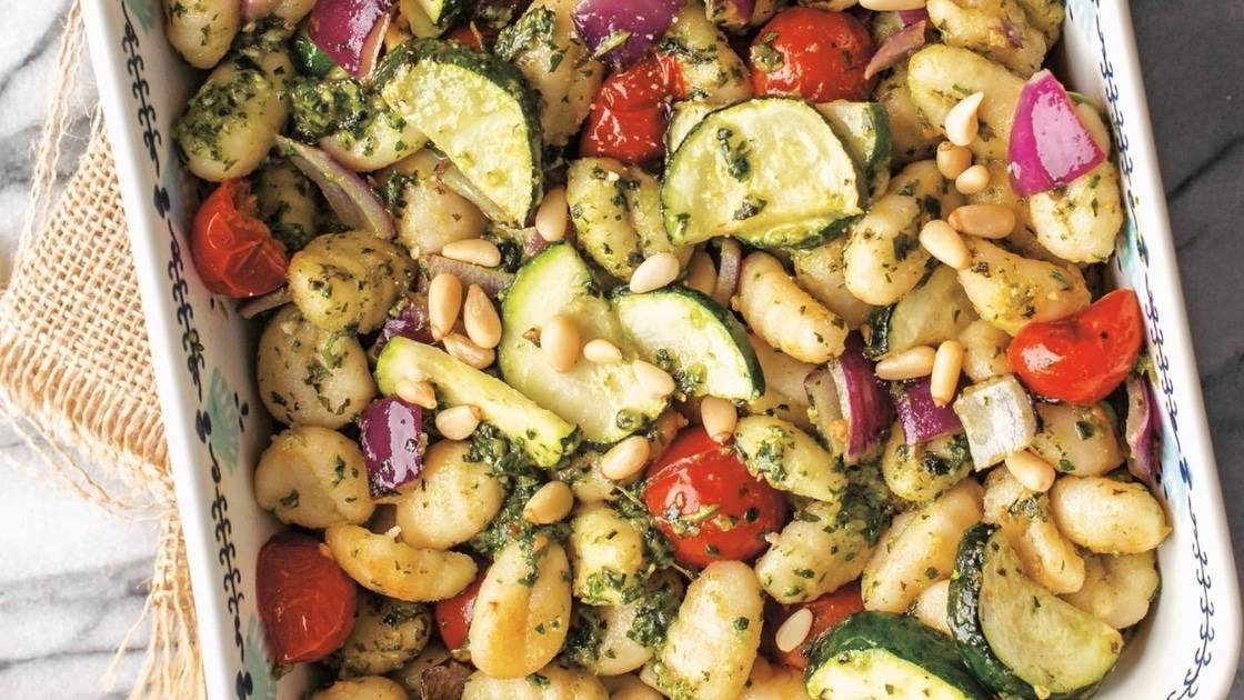 Vegan Pesto Gnocchi with Roasted Vegetables | World of Vegan