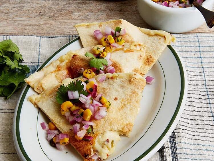 Vegan quesadillas on a plate.