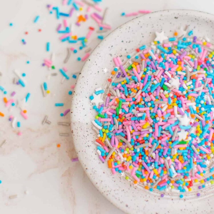 bowl of vegan rainbow sprinkles with stars