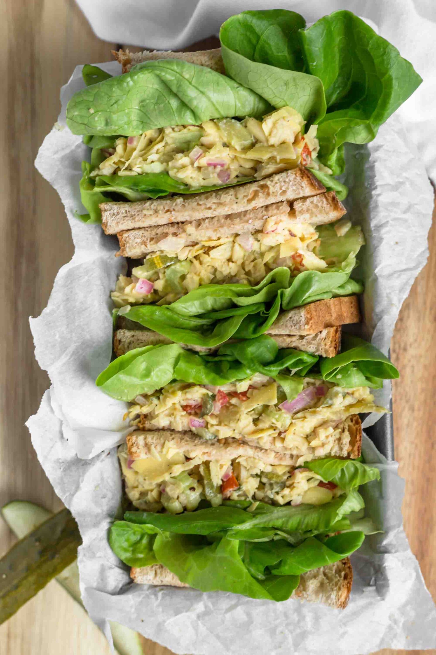 Vegan Sandwich Recipe for veggie tuna salad made with artichokes