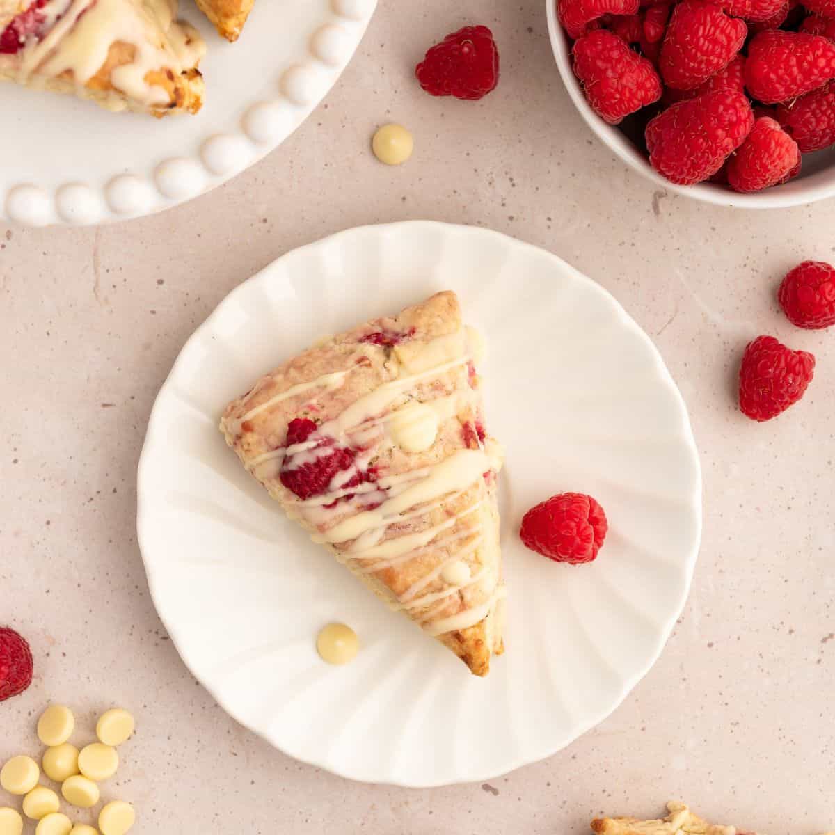 A vegan scone on a white plate.