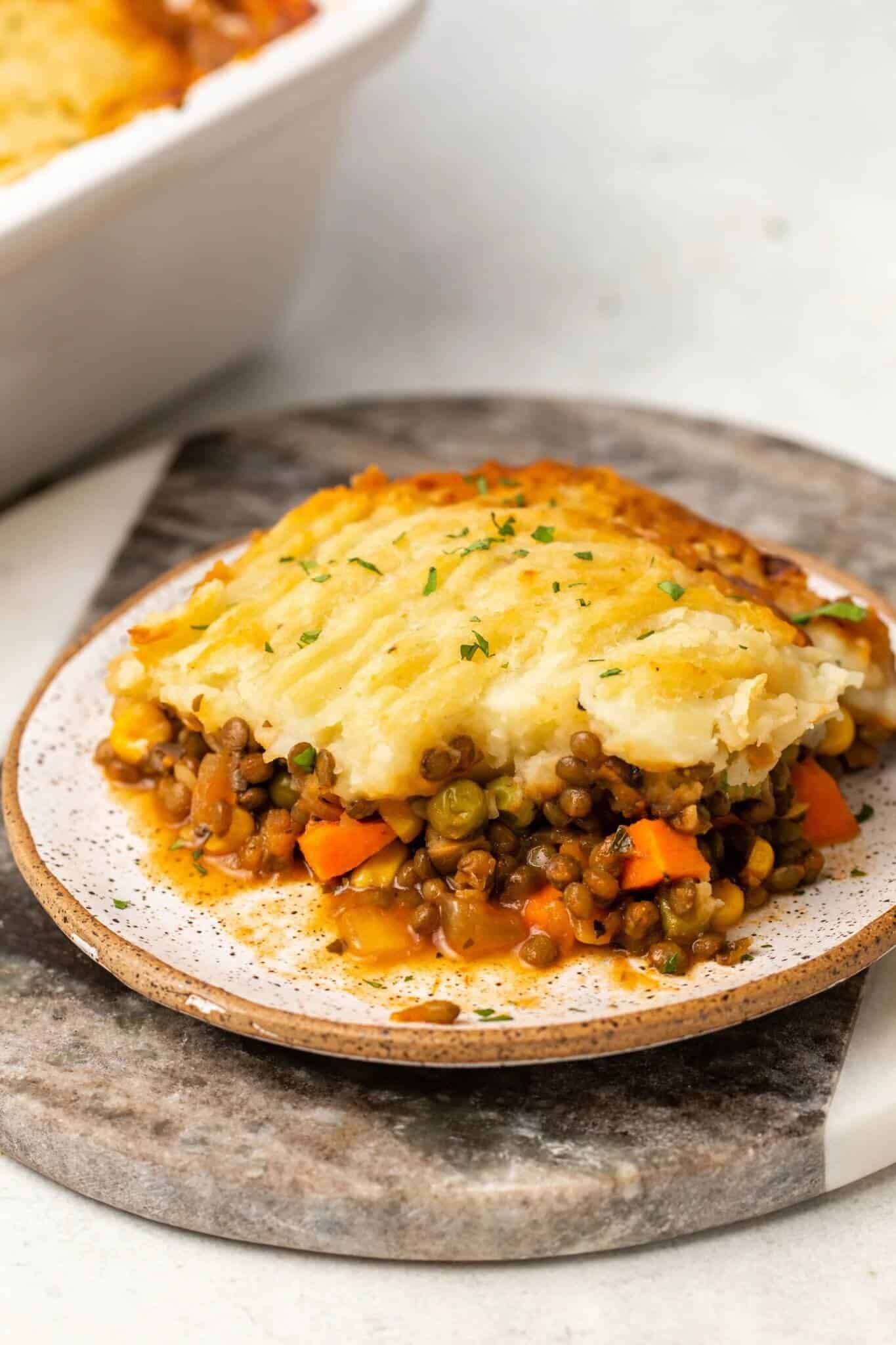 vegan sheperd's pie on a plate