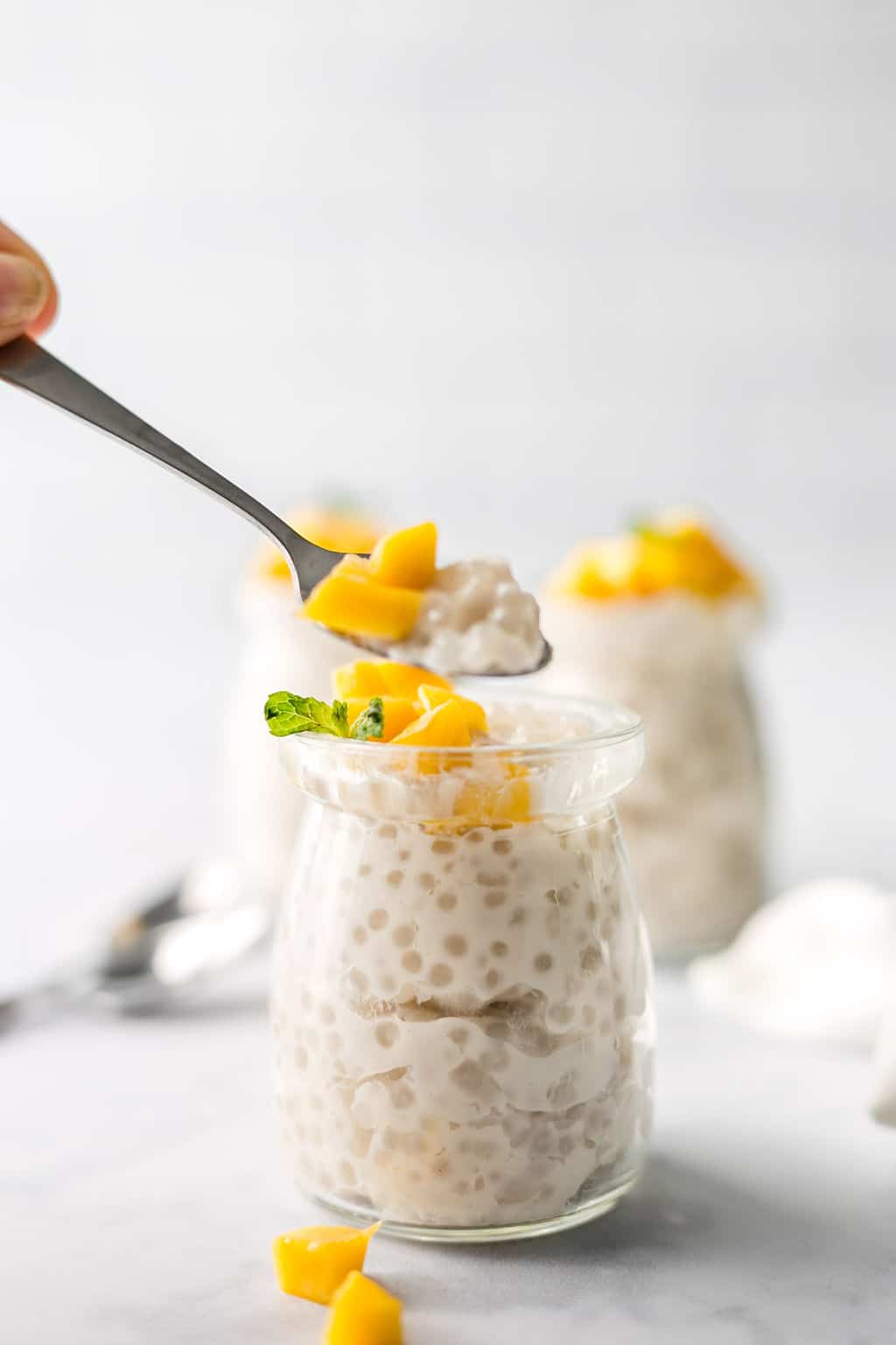 Vegan Tapioca Pudding topped with Mango Recipe.