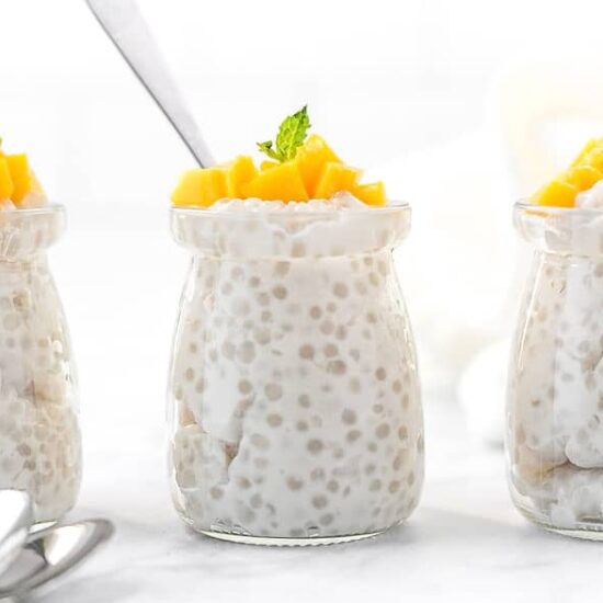 Vegan Tapioca Pudding Recipe Topped With Fresh Mango