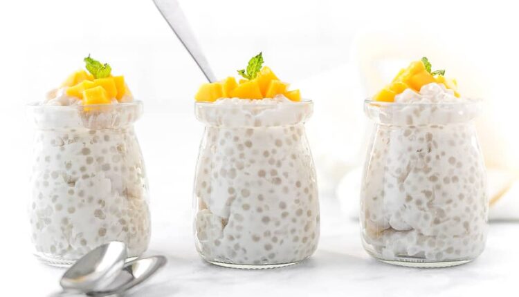 Vegan Tapioca Pudding Recipe Topped With Fresh Mango