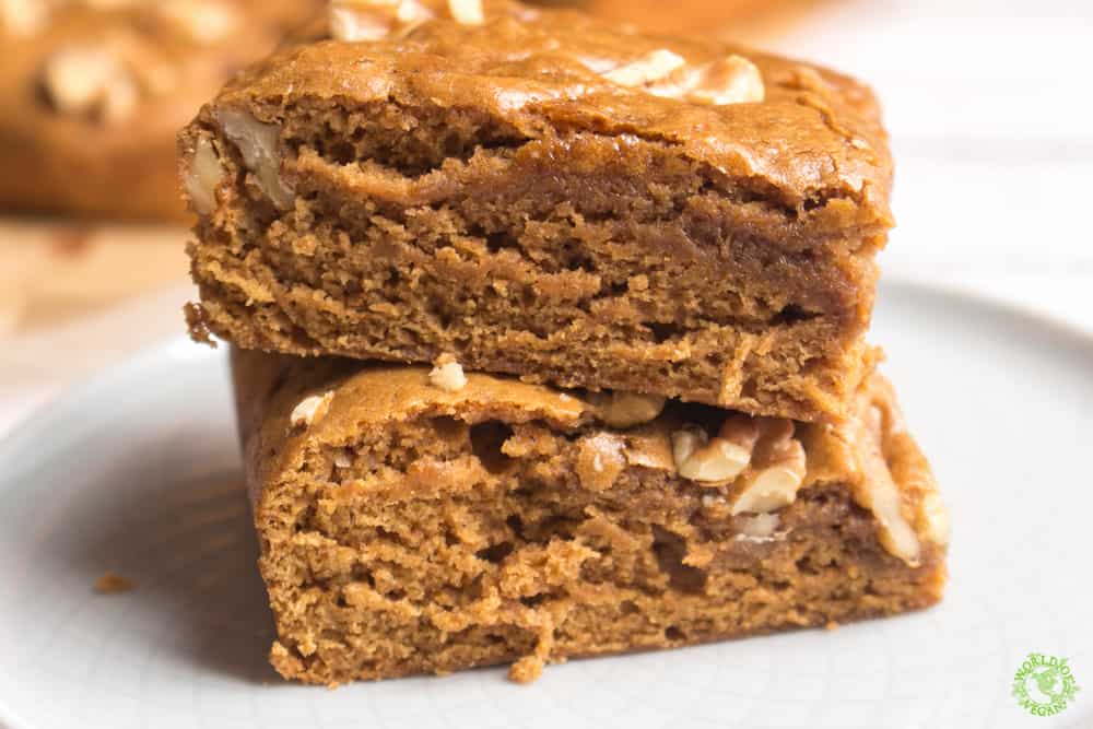 Walnut Maple Blondies | Easy Recipe | WorldofVegan.com