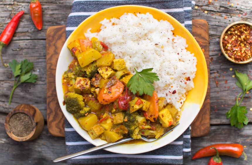 Yellow Tofu Curry Served and ready to eat