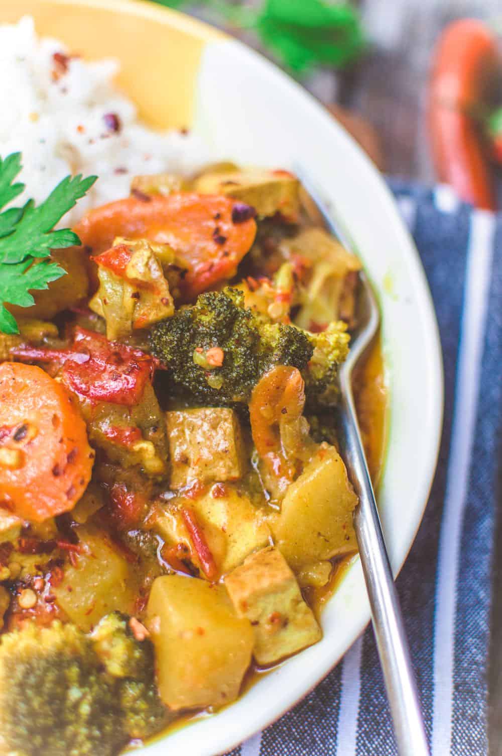 Vegan Yellow Curry Tofu Recipe Over Rice