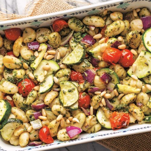 Pesto Roasted Gnocchi & Veggies Served