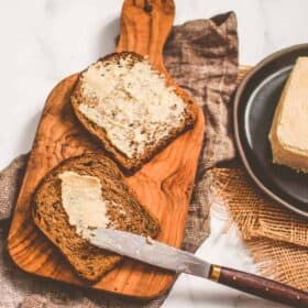 homemade vegan butter on whole grain toast