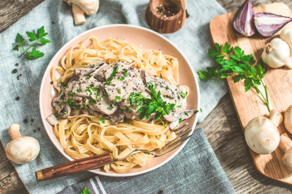 Vegan Stroganoff with Fettuccini